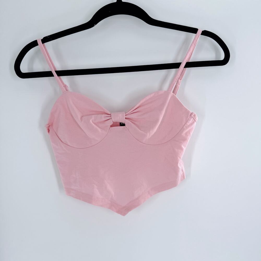 Women’s Pink Sweetheart Bow Crop Top with Soft Point Hem Size XS - Picture 2 of 4
